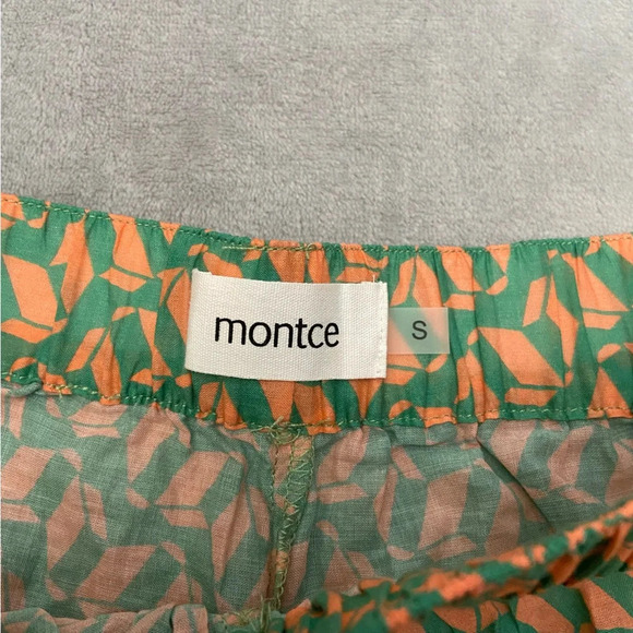 Montce Geometric Print Lounge Shorts Orange Green stretch waist 27050 - Picture 4 of 8